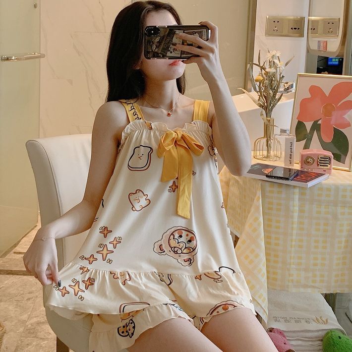 2022睡衣女夏季韩版吊带莫代尔少女套装学生薄款公主风家居服睡衣