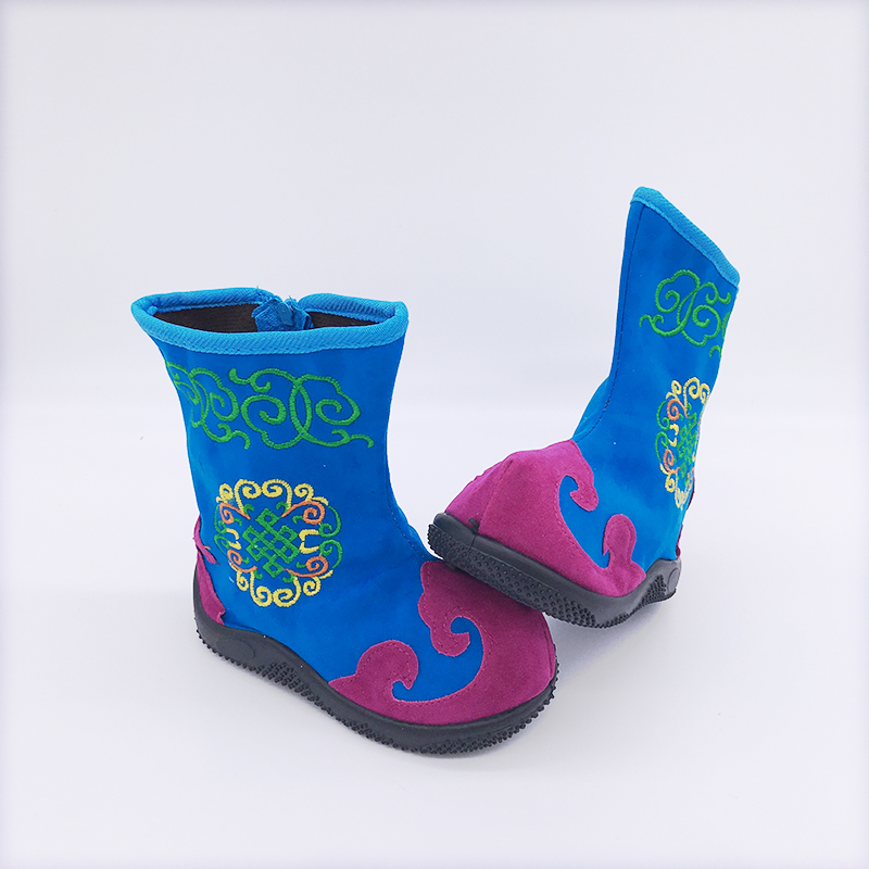 新品春夏儿童蒙古鞋女童蒙古靴男童演出舞蹈靴刺绣蒙古族靴子