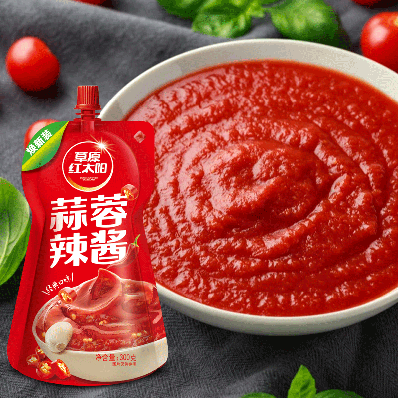 草原红太阳蒜蓉辣酱蒜蓉辣椒酱下饭菜300g4袋烧烤拌饭酱蒜蓉酱