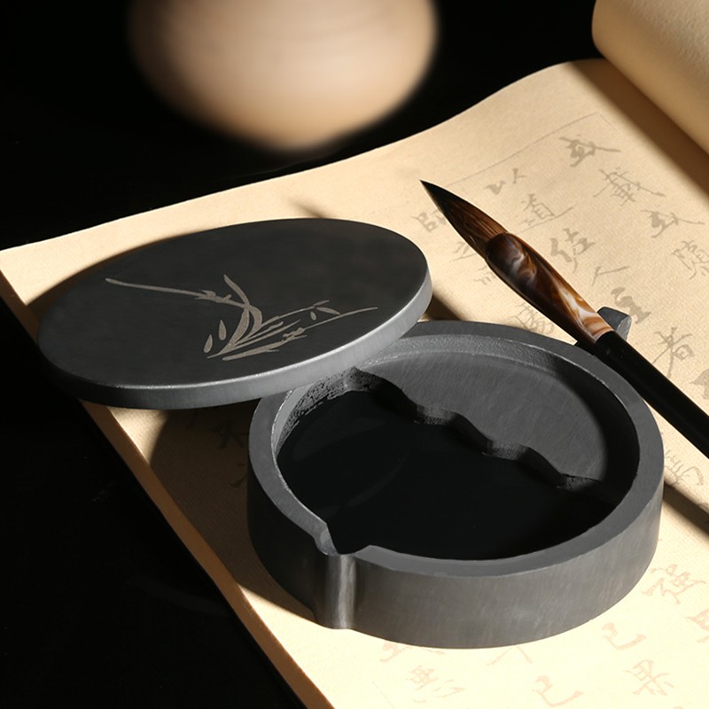 梅林笔庄砚台带盖原石学生墨池墨盘墨碟墨砚初学者墨盒安徽歙砚书法