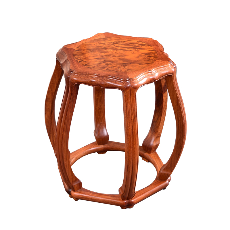 红木家具全缅甸花梨木明式镶樱木海棠凳圆鼓凳中式大果紫檀换鞋凳